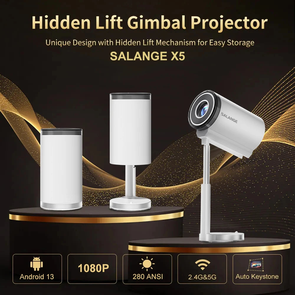 Salange VisionX 5 Mini Smart Beamer – 720P mit 1080P-Unterstützung, WiFi & Bluetooth, Verstellbarer Ständer